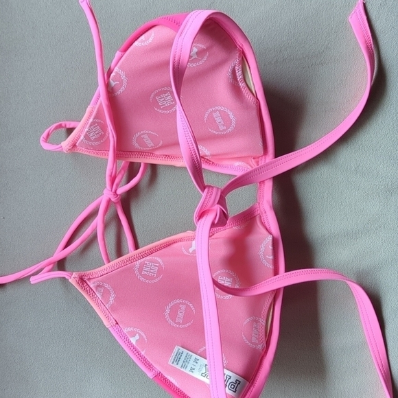 PINK Victoria's Secret Bikini Halter Top Padded Multi Color Pink Pattern Barbie - Picture 5 of 8